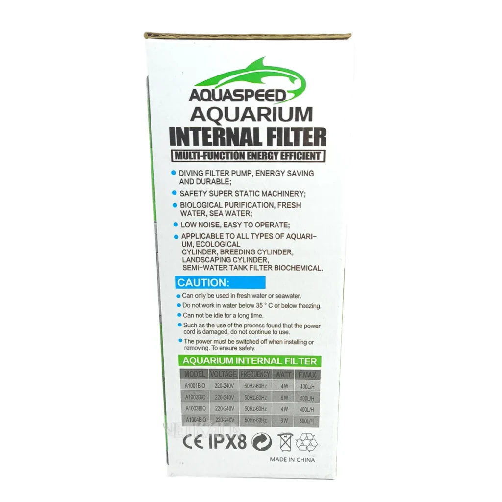 جدول مشخصات فنی فیلتر آکواریوم آکوا اسپید A1001BIO