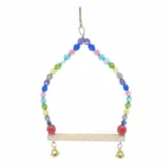 تاب چوبی مهره‌دار رنگی با زنگوله مناسب قفس پرندگان کوچک و متوسط