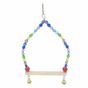 تاب چوبی مهره‌دار رنگی با زنگوله مناسب قفس پرندگان کوچک و متوسط